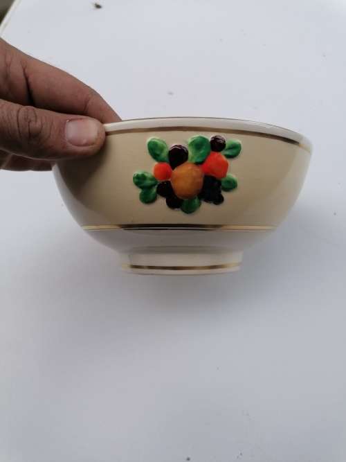 Antique Booths China Della Robbia Harvest Embossed Fruit Cream Soup Bowl