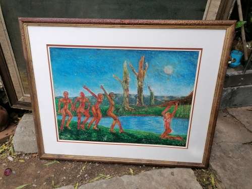 Very rare a original Sfiso Ka-Mkame painting, his work rarely come on auction