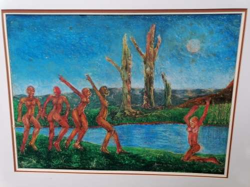 Very rare a original Sfiso Ka-Mkame painting, his work rarely come on auction