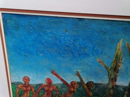 Very rare a original Sfiso Ka-Mkame painting, his work rarely come on auction