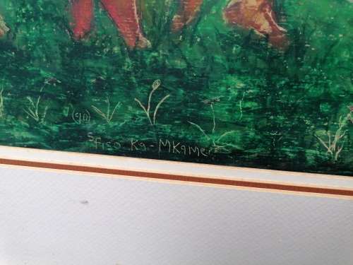 Very rare a original Sfiso Ka-Mkame painting, his work rarely come on auction