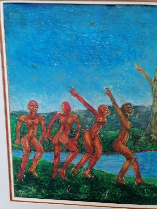 Very rare a original Sfiso Ka-Mkame painting, his work rarely come on auction