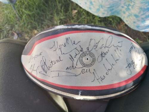 Two signed cheetah rugby balls
