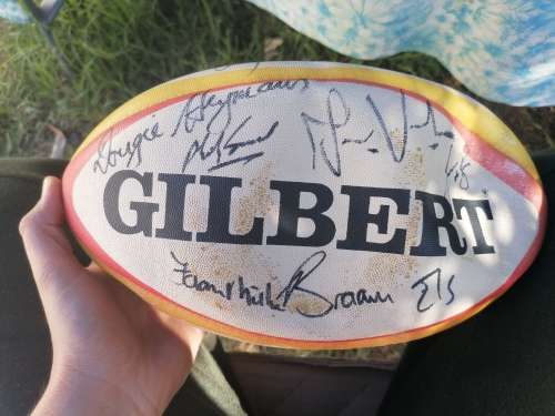 Two signed cheetah rugby balls