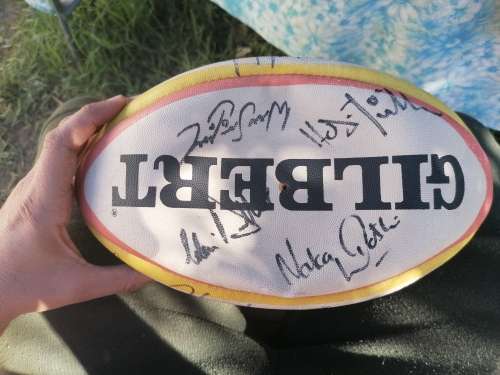 Two signed cheetah rugby balls