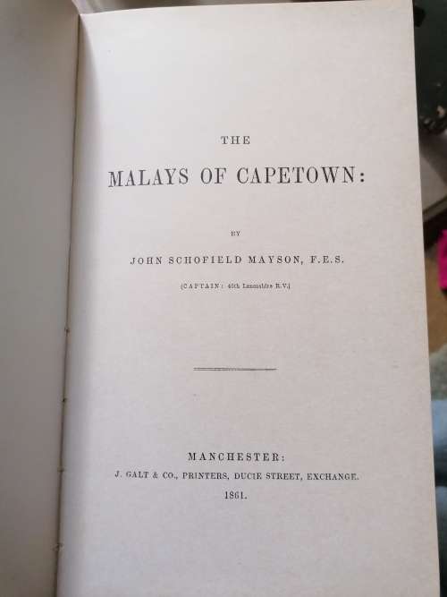 Mayson (John Schofield) THE MALAYS OF CAPE TOWN limited edition 417/ 510