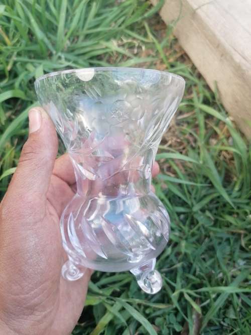 vintage lead crystal , hand cut vase