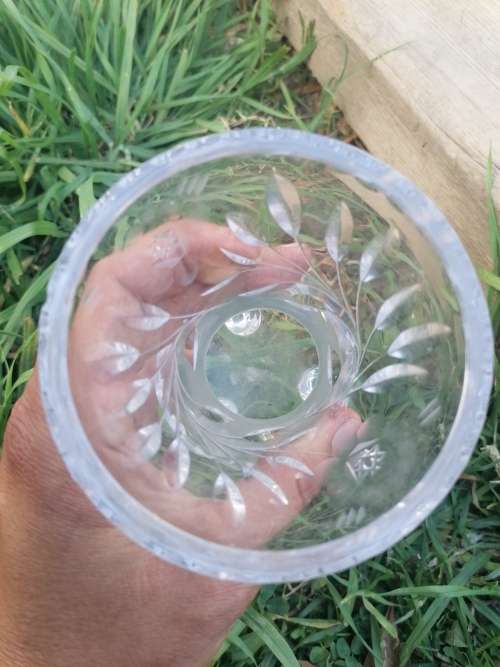 vintage lead crystal , hand cut vase