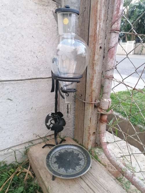 VINTAGE ETCHED OBERGLAS AUSTRIA HANGING WINE AERATOR DECANTER WITH GLASSES