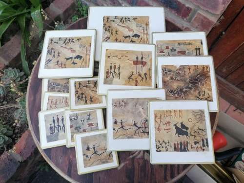 14 Piece Trivet Set, Primitive Cave Paintings