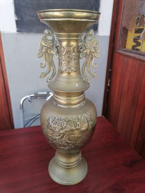 Large Brass Repousse Chinese Vase