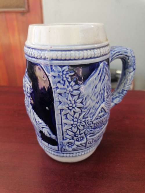 Cobalt Blue and Gray Pottery Beer Mug