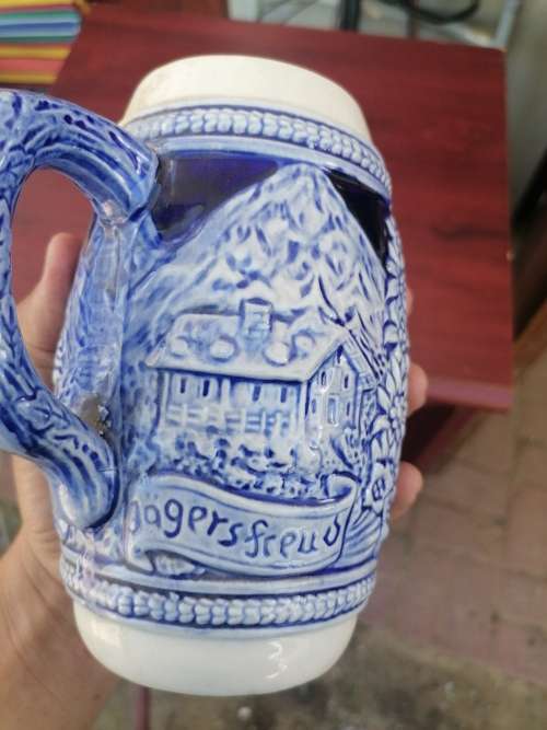Cobalt Blue and Gray Pottery Beer Mug