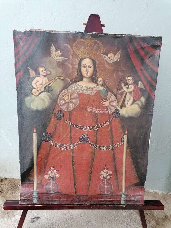 Peruvian School-Cuzco (18th century) madonna and child 50CM x 39CM