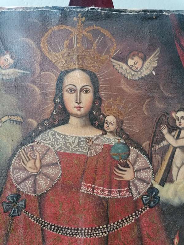 Peruvian School-Cuzco (18th century) madonna and child 50CM x 39CM