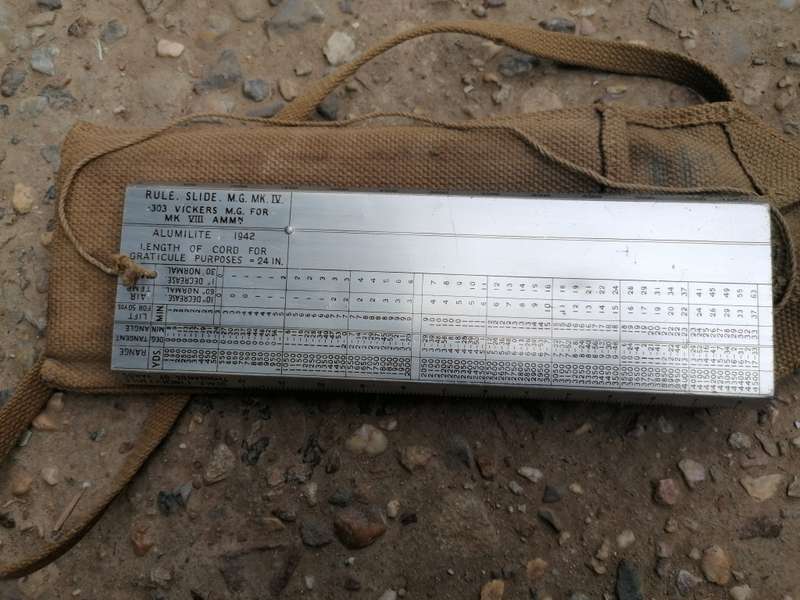 WW2 British Vickers Machine Gun Slide Rule and Webbing Pouch