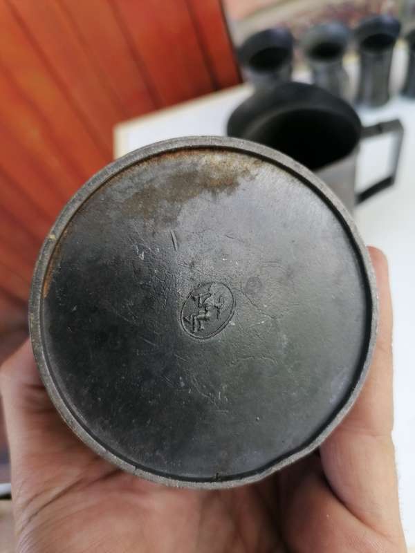 Antique 7 Piece Set Pewter Measuring Cups Tankards Litre Europe Metric