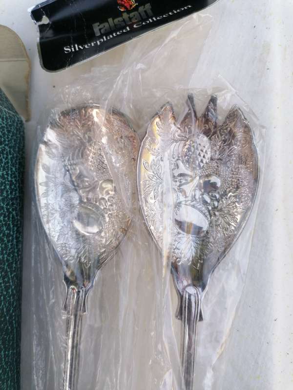 Vintage Falstaff Silverplated Salad Servers Fork & Spoon Age Of Elegance New NIB