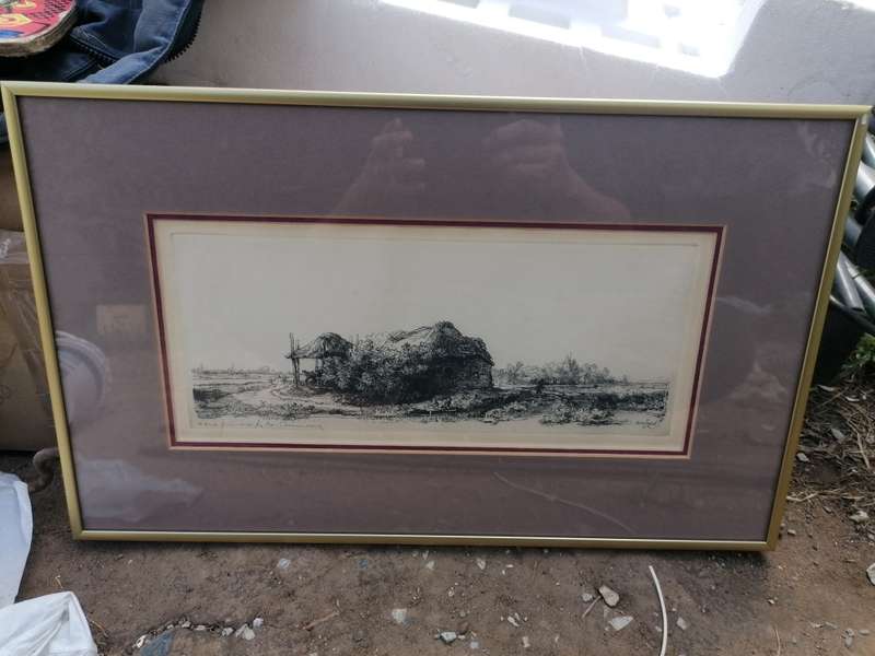 RARE FIND 1641 REMBRANDT `Landscape With Old Country Kate, ETCHING HAND PRINTED BY THEO BEERENDONK