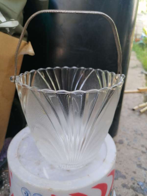 Vintage Clear Frosted Art Deco Glass Ice Bucket