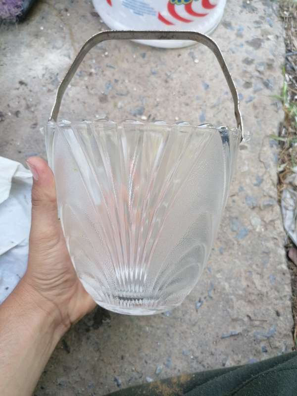 Vintage Clear Frosted Art Deco Glass Ice Bucket