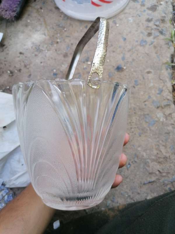 Vintage Clear Frosted Art Deco Glass Ice Bucket