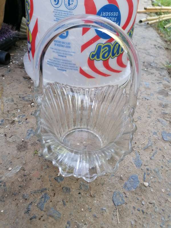 Pressed Clear Glass Large Handled Brides Basket