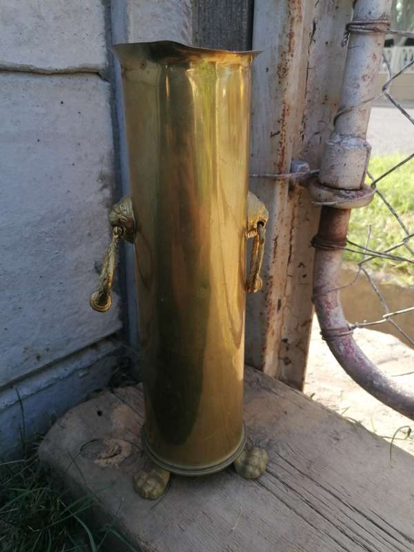 Antique solid brass Canon shell converted