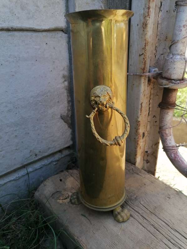 Antique solid brass Canon shell converted