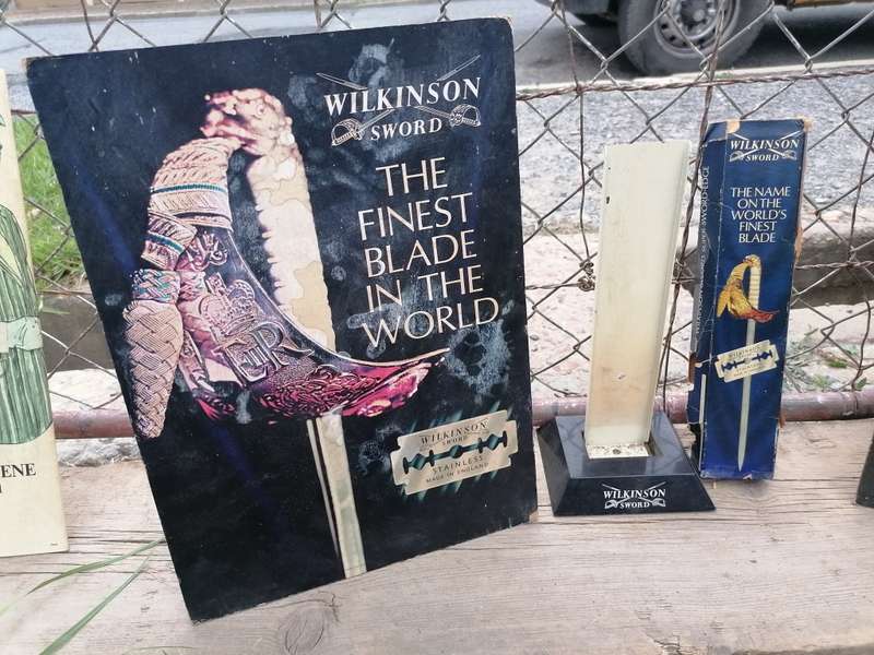 Rare find original Wilkinson sword razor blade stand and advertisement
