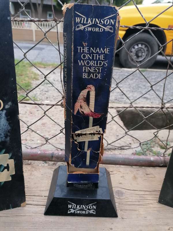 Rare find original Wilkinson sword razor blade stand and advertisement