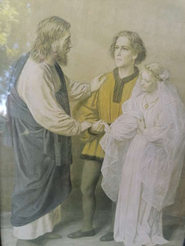 Vintage print of Wedding to Kahna old mural with frame