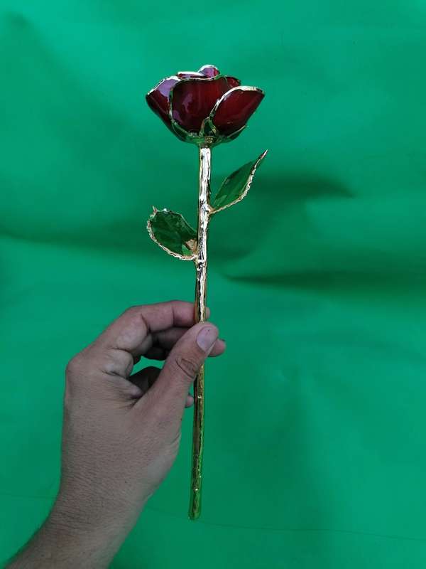 Red Rose Glazed & Trimmed with 24K Gold with its matching earrings and pendant with authentication