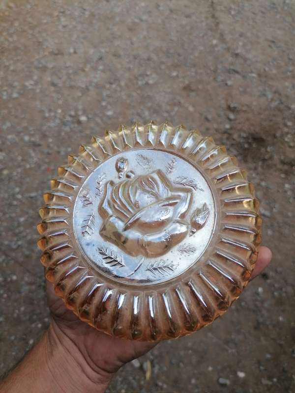 Vintage Marigold Carnival Glass Rose Powder Jar