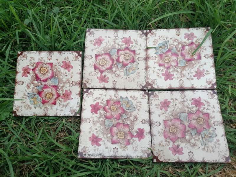 5 x Victorian fireplace tile floral design