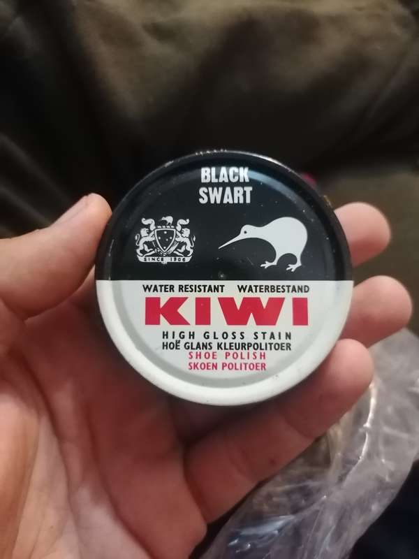 Old kiwi shoe polish tins. One still full with brushes & travel bag