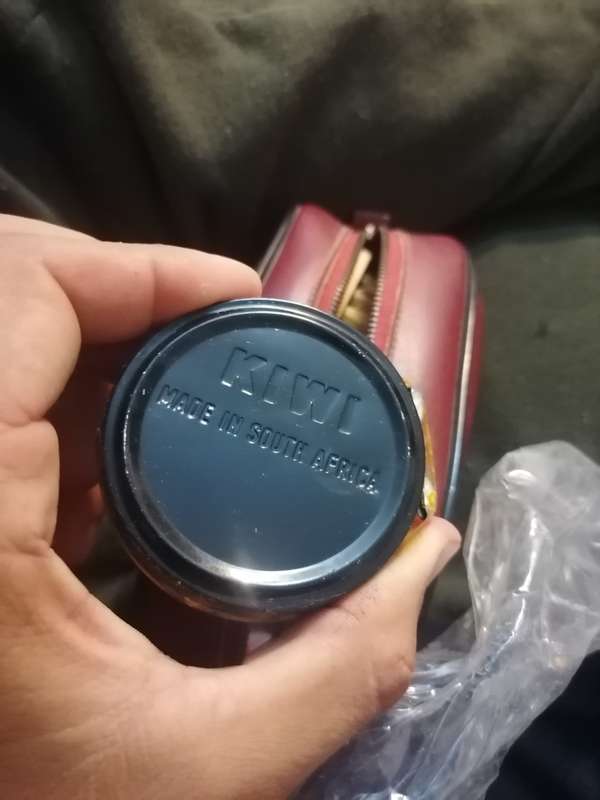 Old kiwi shoe polish tins. One still full with brushes & travel bag