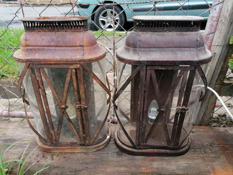 Pair of vintage rustic looking lamps. Condition as per picture
