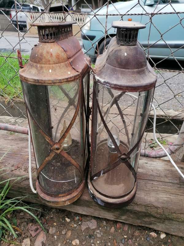 Pair of vintage rustic looking lamps. Condition as per picture