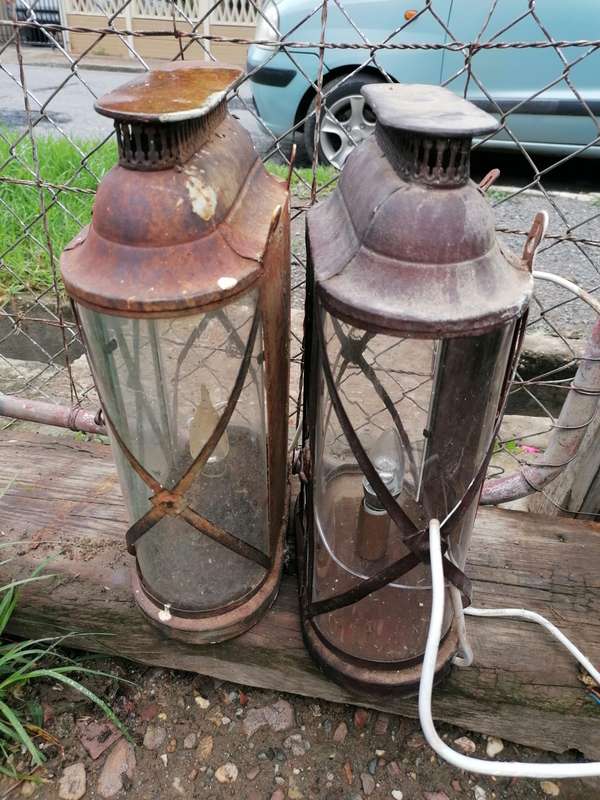 Pair of vintage rustic looking lamps. Condition as per picture