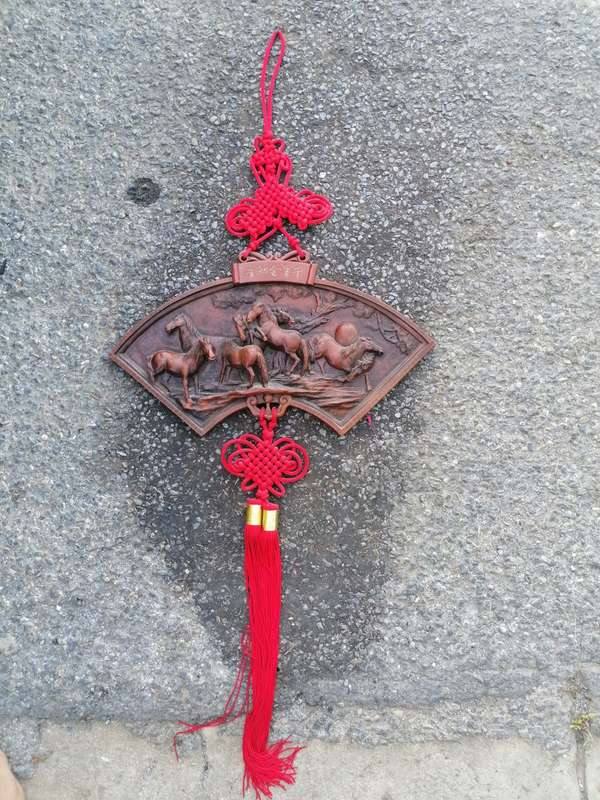 CHINESE RED KNOT WALL HANGING HORSES SCULPTURE DECOR