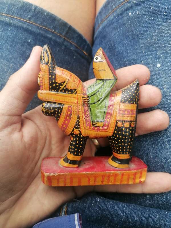 Wooden Horse Riders India Painted Raja Hindu Folk