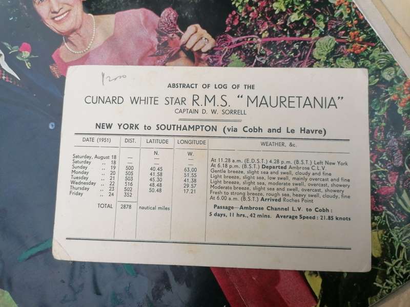 CUNARD LINER R.M.S. MAURETANIA CARD