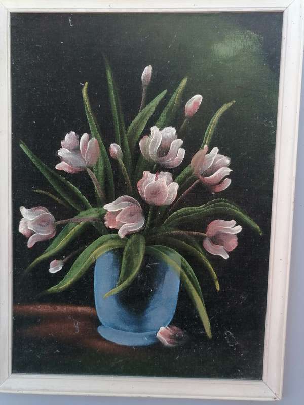 Lovely framed vintage painting on velvet