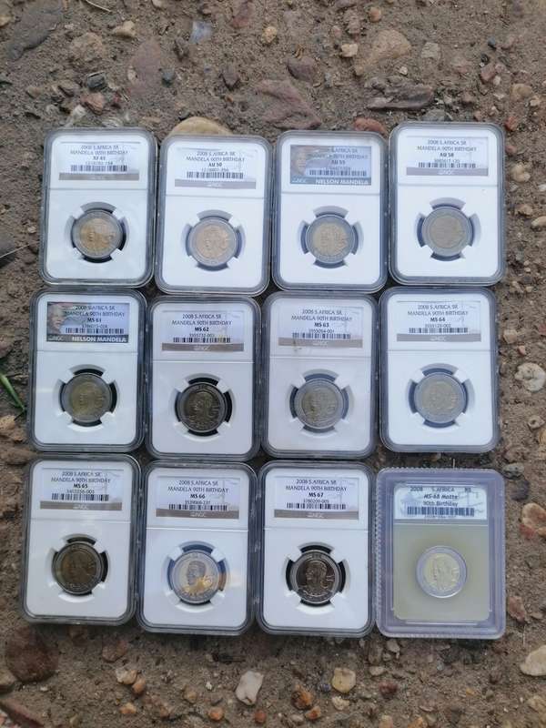 2008 graded R5 Mandela coin lot from XF45 - MS68