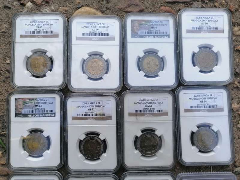 2008 graded R5 Mandela coin lot from XF45 - MS68
