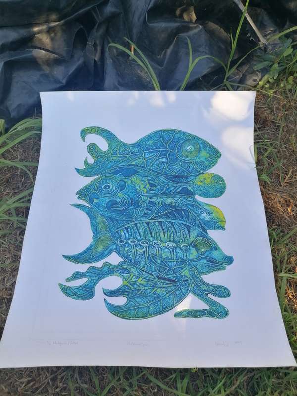 Lovely collagraph print art piece