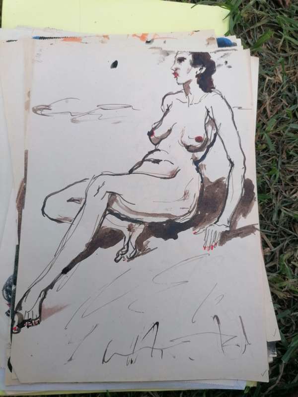 Rare find a original Marylski Jerzy Luszczewski (George) nude with car on back