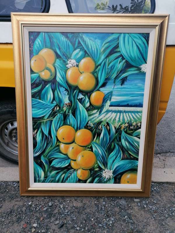 Stunning large original framed painting  `harvesting at the cape`