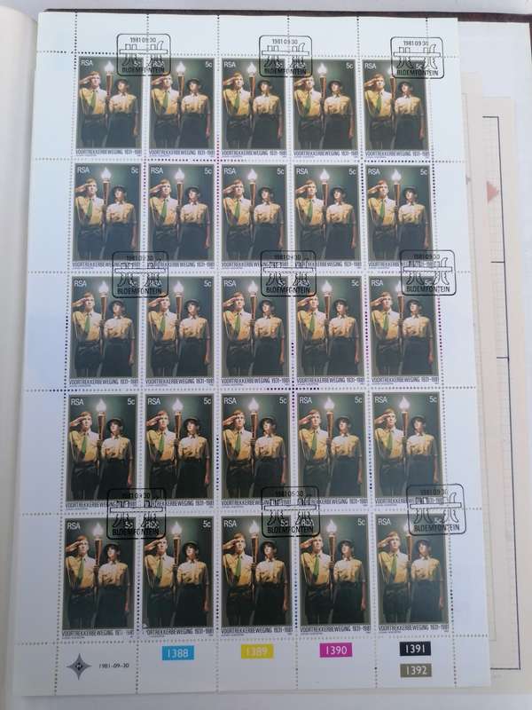 2 shears of unused South Africa 1981 5c Voortrekker Anniversary stamps